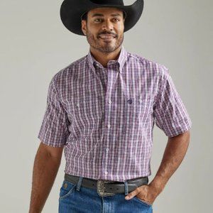 Wrangler Riata | SS Purple Plaid Shirt | Size Large